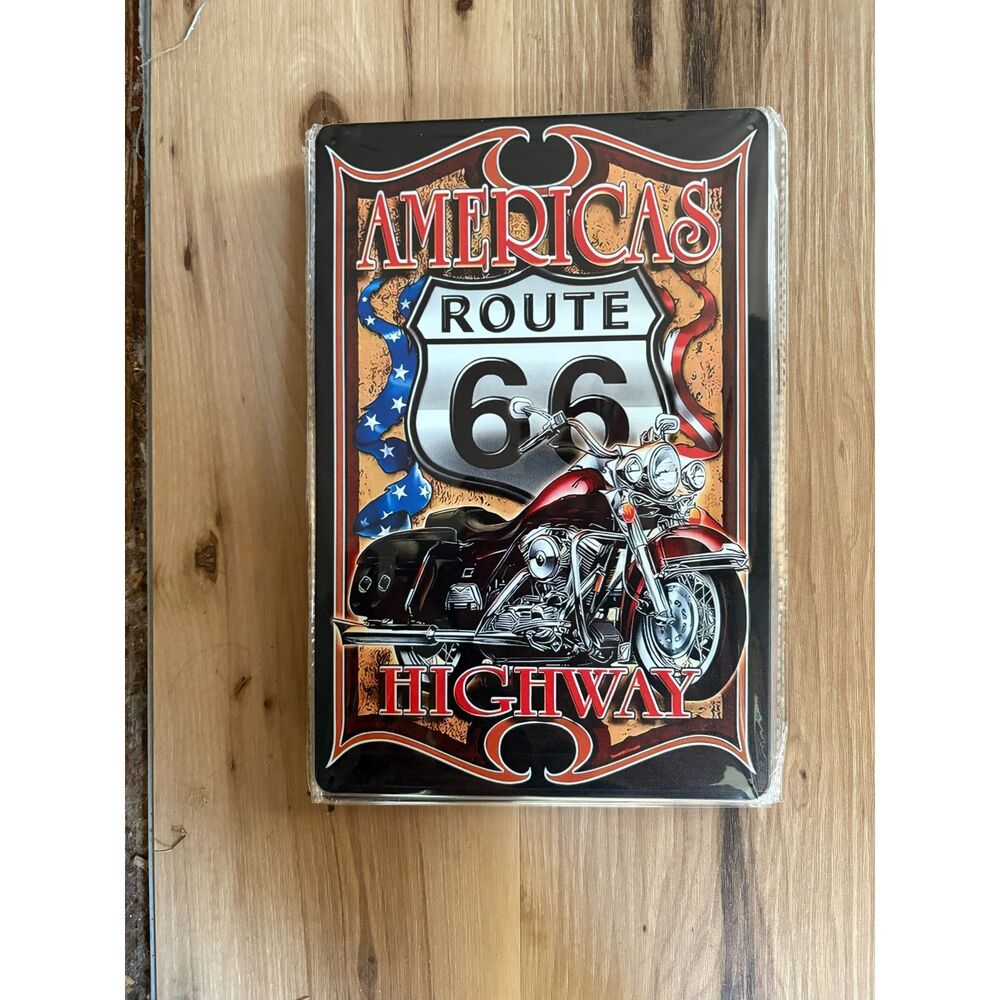 Vintage "Route 66 America's Highway" Motorcycle Metal Sign